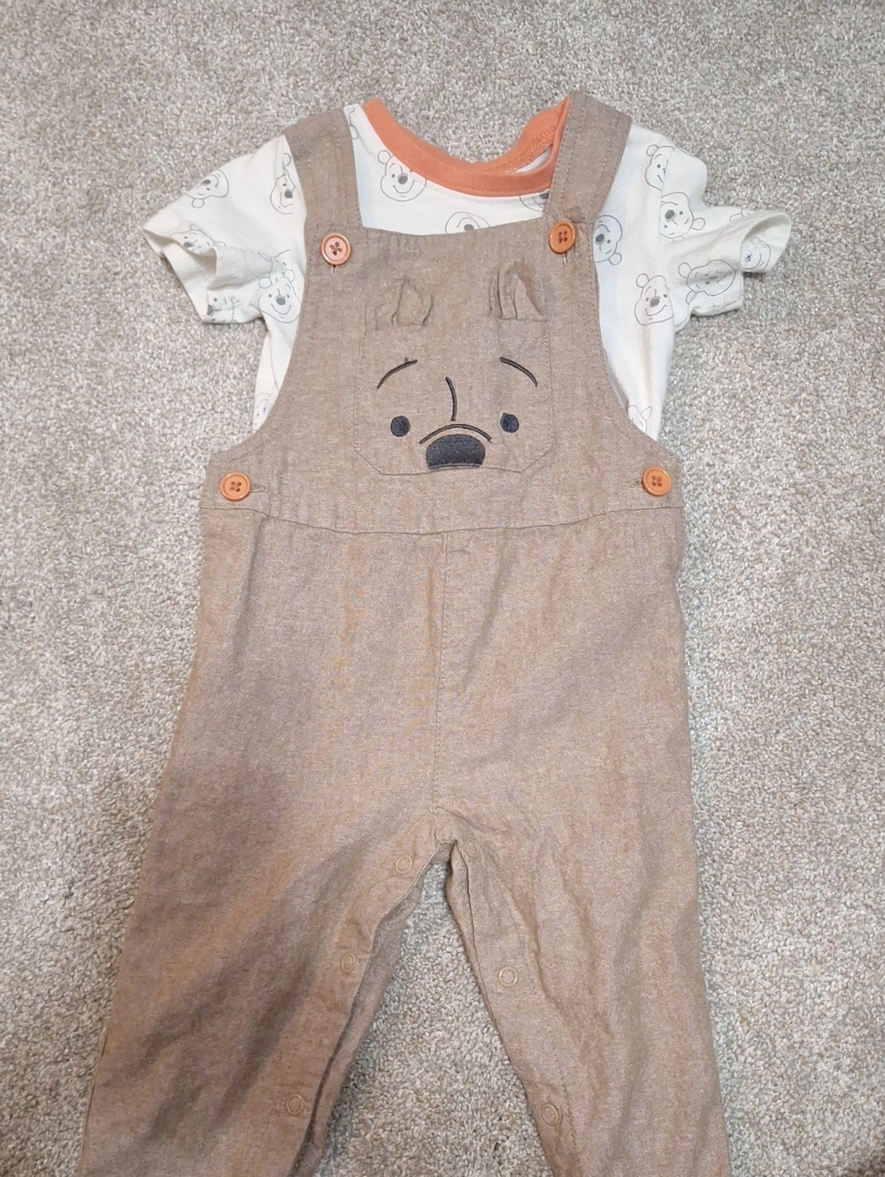 Disney Tan Bear Face Overalls with Cream Bear Tee